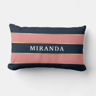 Bold Pink Blue Gold Stripe Pattern Lumbar Cushion