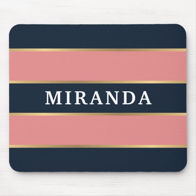 Bold Pink Blue Gold Stripe Pattern Mouse Pad (Front)