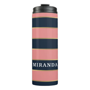 Bold Pink Blue Gold Stripe Pattern Thermal Tumbler