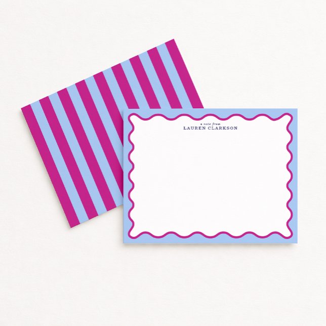 Bold Pink & Blue Striped Wavy Frame Note Card (Creator Uploaded)