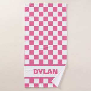 Bold Pink Chequerboard Bath Towel