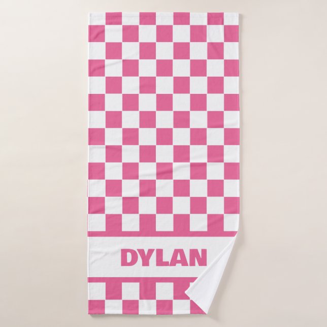 Bold Pink Chequerboard Bath Towel (Bath Towel)
