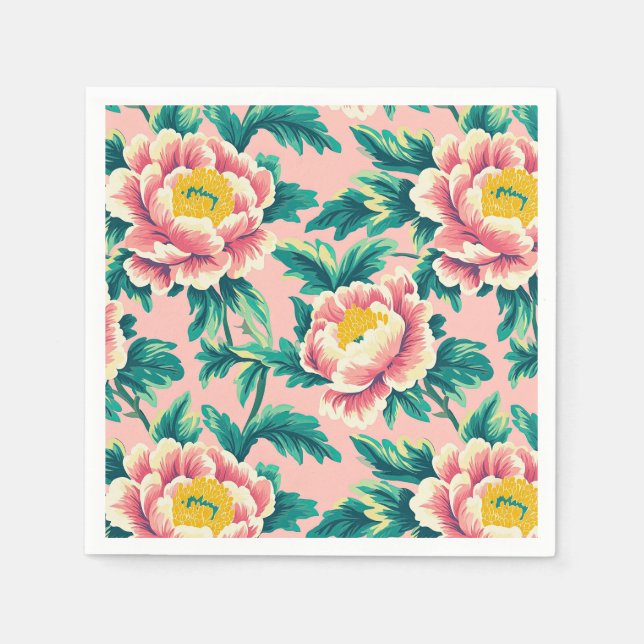 Bold Pink Chinoiserie Floral Napkin (Front)