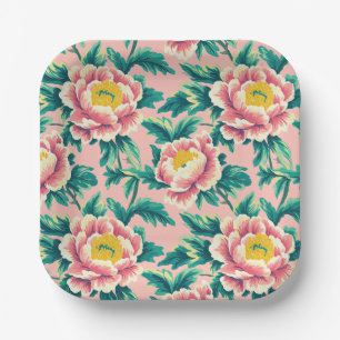 Bold Pink Chinoiserie Floral Paper Plate