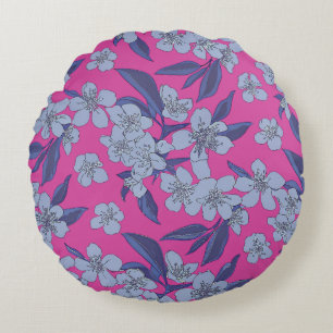 Bold Pink Floral Round Pillow