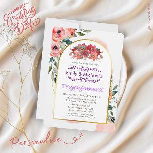 Bold Pink Floral Spring Blooms Engagement Party Invitation
