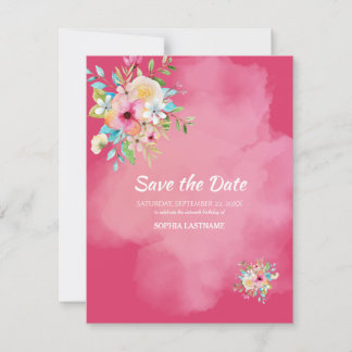 Bold Pink Floral Sweet 16 Flat Save The Date Card