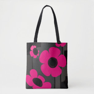Bold Pink Floral Tote Bag   Modern Art Deco Flower
