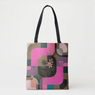 Bold Pink Floral Tote Bag – Modern Geometric Botan