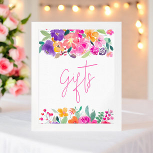 Bold pink floral watercolor bridal shower gifts poster