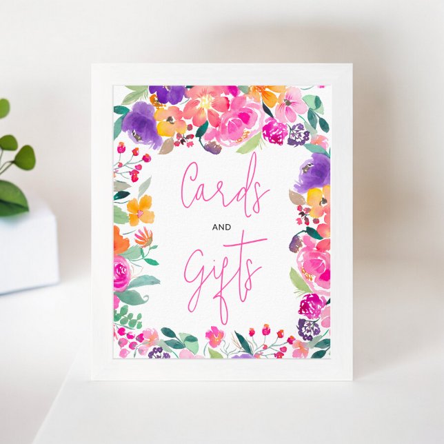 Bold pink floral watercolor bridal shower sign (Bold pink floral watercolor bridal shower sign)