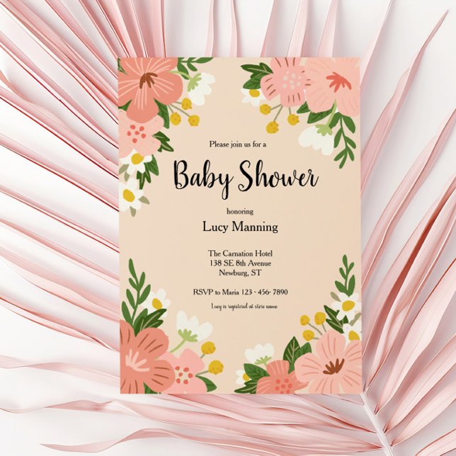 Bold Pink Flowers Baby Shower Invitation (Creator Uploaded)