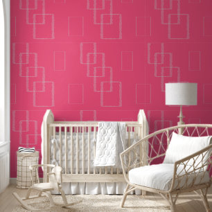 Bold Pink Geometric Square Design with Speckled Wallpaper
