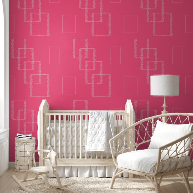 Bold Pink Geometric Square Design with Speckled  Wallpaper (Kids)