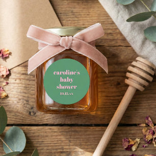 Bold Pink Green Modern Fun Custom Baby Shower Classic Round Sticker