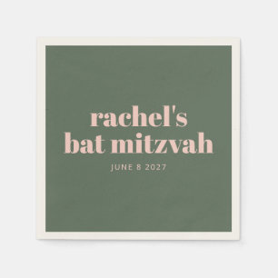 Bold Pink Green Personalised Bat Mitzvah Name Napkin