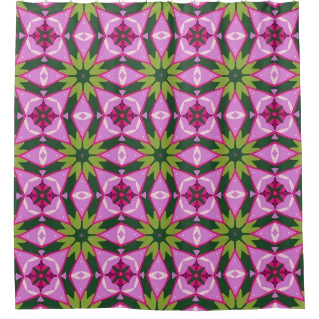 Bold Pink & Green Retro Shower Curtain (Front)