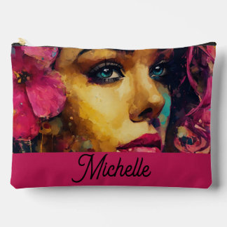 Bold Pink Hibiscus and Woman Accessory Pouch
