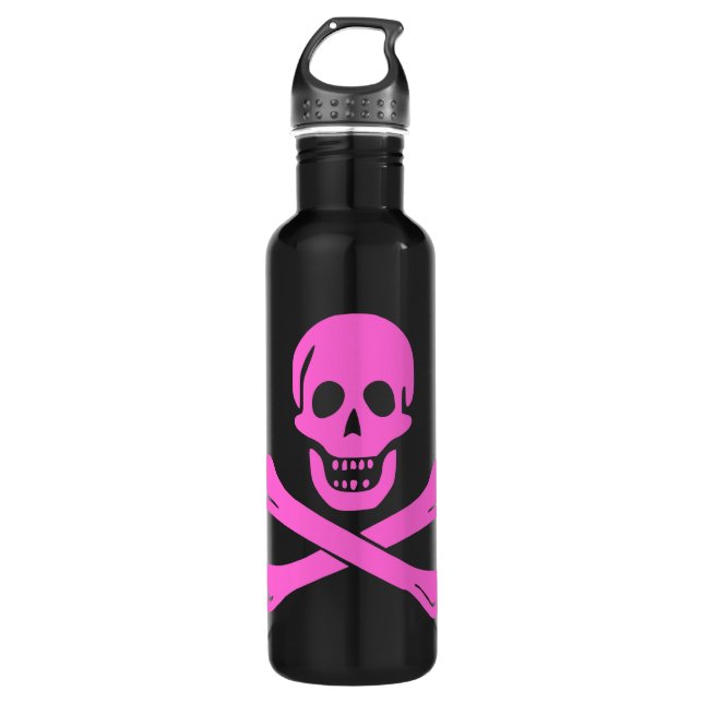 Bold Pink Jolly Roger Skull Crossbones 710 Ml Water Bottle (Front)