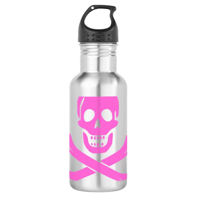 Bold Pink Jolly Roger Skull Crossbones 710 Ml Water Bottle (Front)