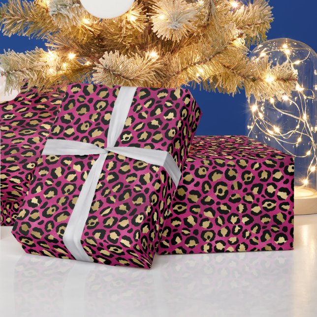 Bold Pink Leopard Print | Glam Animal Pattern Wrapping Paper (Holidays)