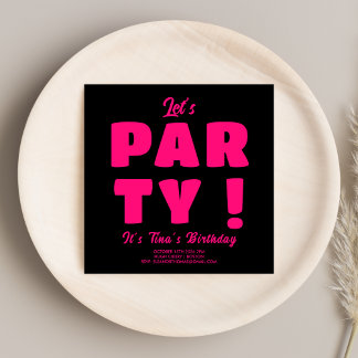 Bold Pink Let's Party Typography Adult Birthday  Invitation