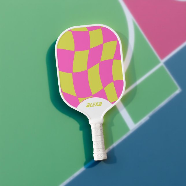 Bold Pink Lime Green Groovy Pickleball Paddle (Creator Uploaded)