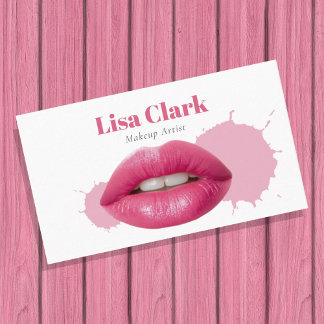 Bold Pink Lip Glam Makeup Artist Beauty Business Card