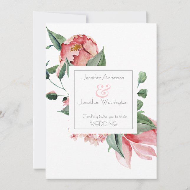 Bold Pink Magnolia - Beautiful Floral Wedding Announcement (Front)