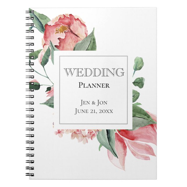 Bold Pink Magnolia Wedding Planner Notebook (Front)