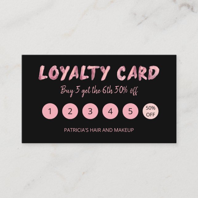 Bold Pink Makeup Artist Hair Salon 5 Loyalty Card (Front)
