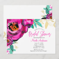 Bold Pink Modern Floral Watercolor Bridal Shower