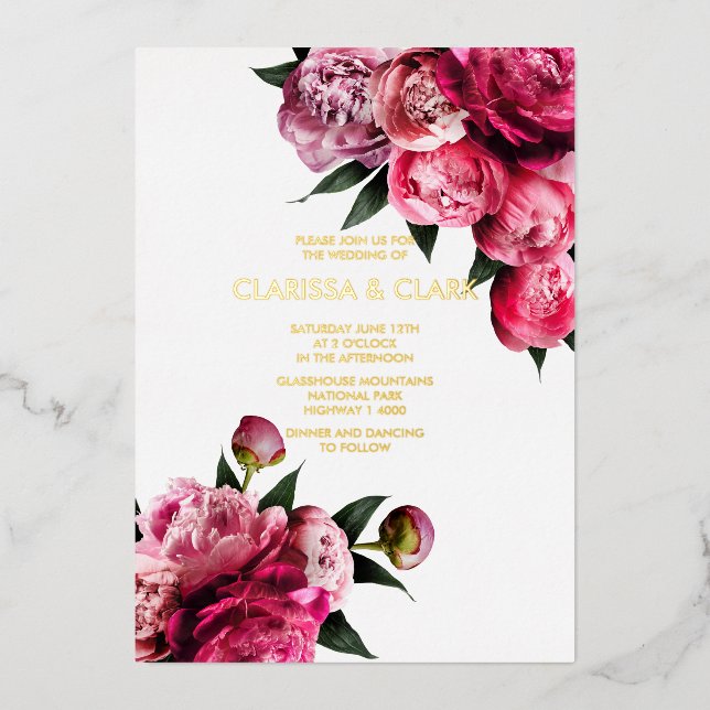 Bold Pink Modern Peony Flower Chic Wedding (Front)