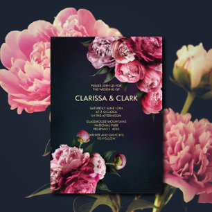 Bold Pink Modern Peony Flower Chic Wedding