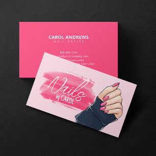 Bold Pink Nail Artist Salon Nail Technician Studio Business Card