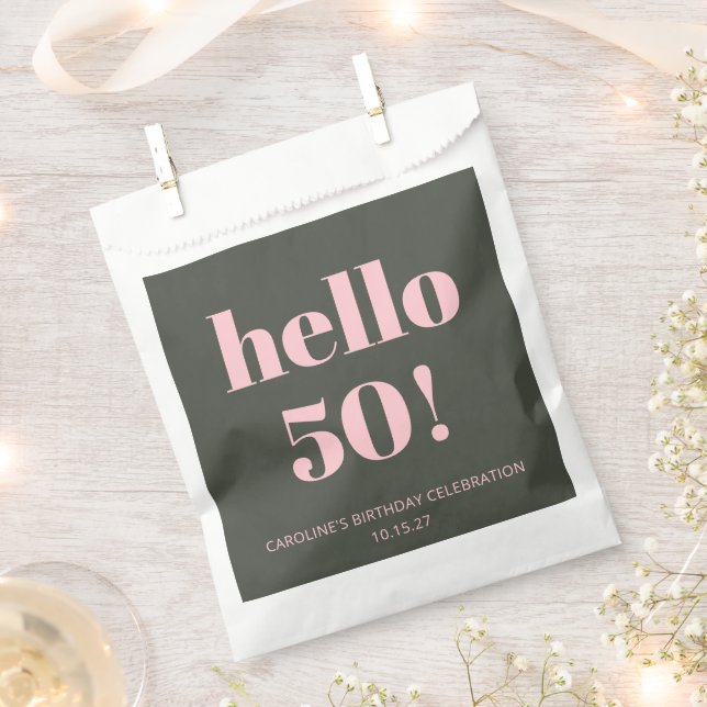 Bold Pink Olive Sage Modern 50th Birthday Party Favour Bag (Clipped)