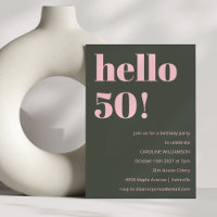 Bold Pink Olive Sage Modern 50th Birthday Party