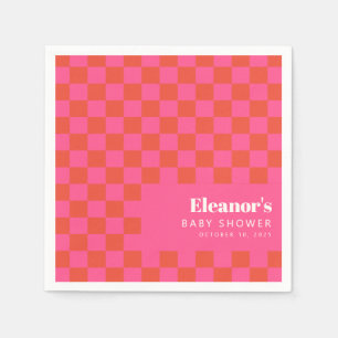 Bold Pink Orange Chequerboard Pattern Baby Shower Napkin