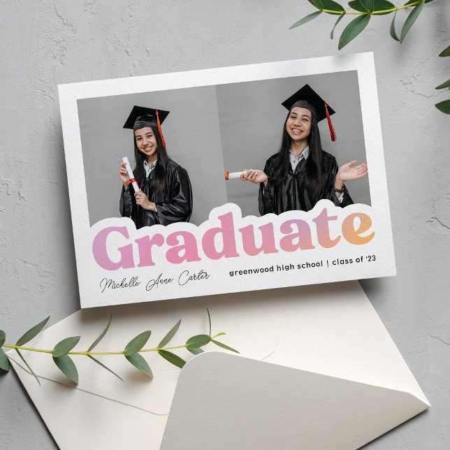 Bold Pink & Orange Graduation Photo Announcement (Creator Uploaded)