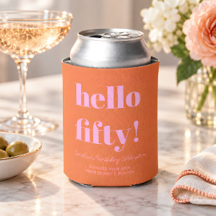 Bold Pink Orange Modern 50th Birthday Custom Can Cooler