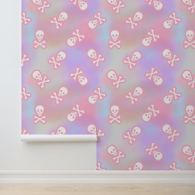 Bold Pink Pastel Ombre Punk Jolly Roger Ombre Wallpaper (Application)