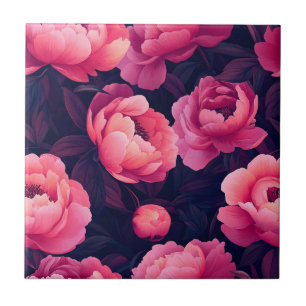 Bold Pink Peonies Ceramic Tiles  For Cooking Space