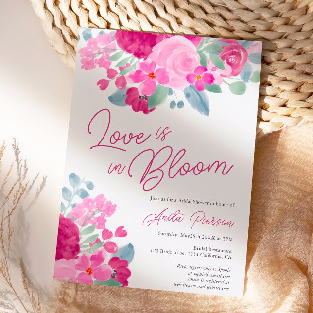 Bold pink plum floral watercolor bridal shower invitation (Creator Uploaded)