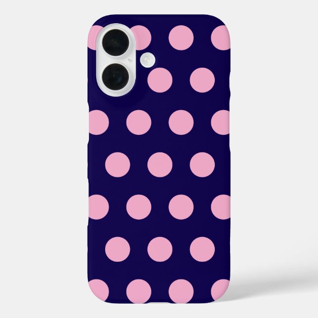 Bold Pink Polka Dots on Navy Blue  Case-Mate iPhone Case (Back)