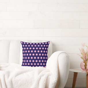 Bold Pink Polka Dots on Navy Blue Cushion