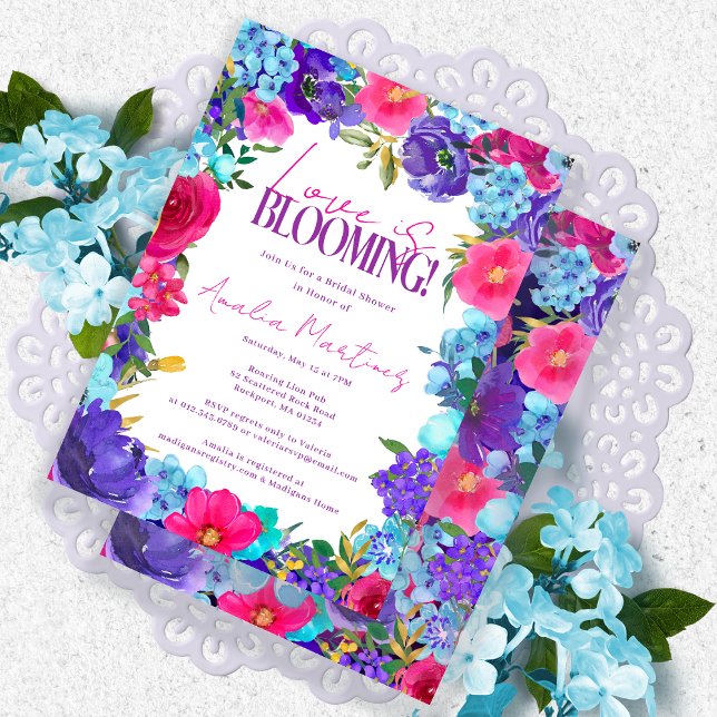 Bold Pink Purple Blue Watercolor Bridal Shower Invitation (Creator Uploaded)