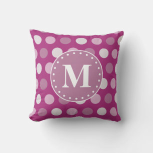 Bold Pink Purple Polka Dots Monogram Cushion
