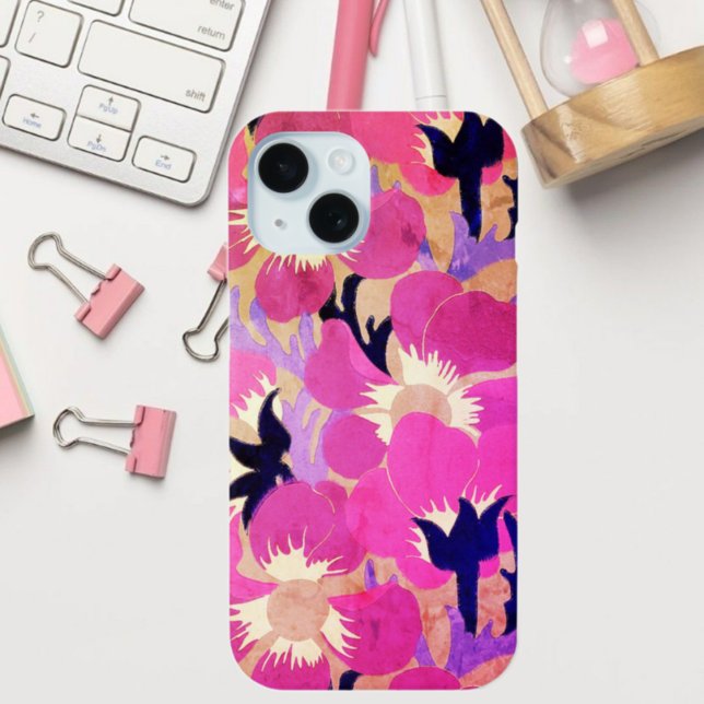 Bold Pink & Purple Windflower Pattern Retro  Case-Mate iPhone Case (Creator Uploaded)