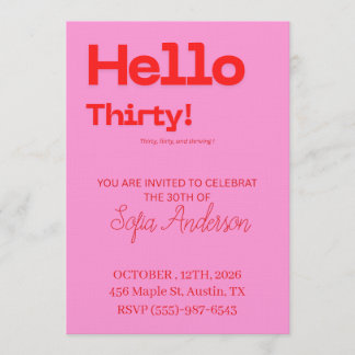 Bold Pink Red 30th Birthday Invite