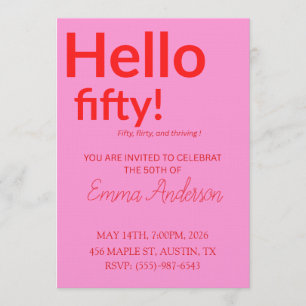 Bold Pink Red 50th Birthday Invite